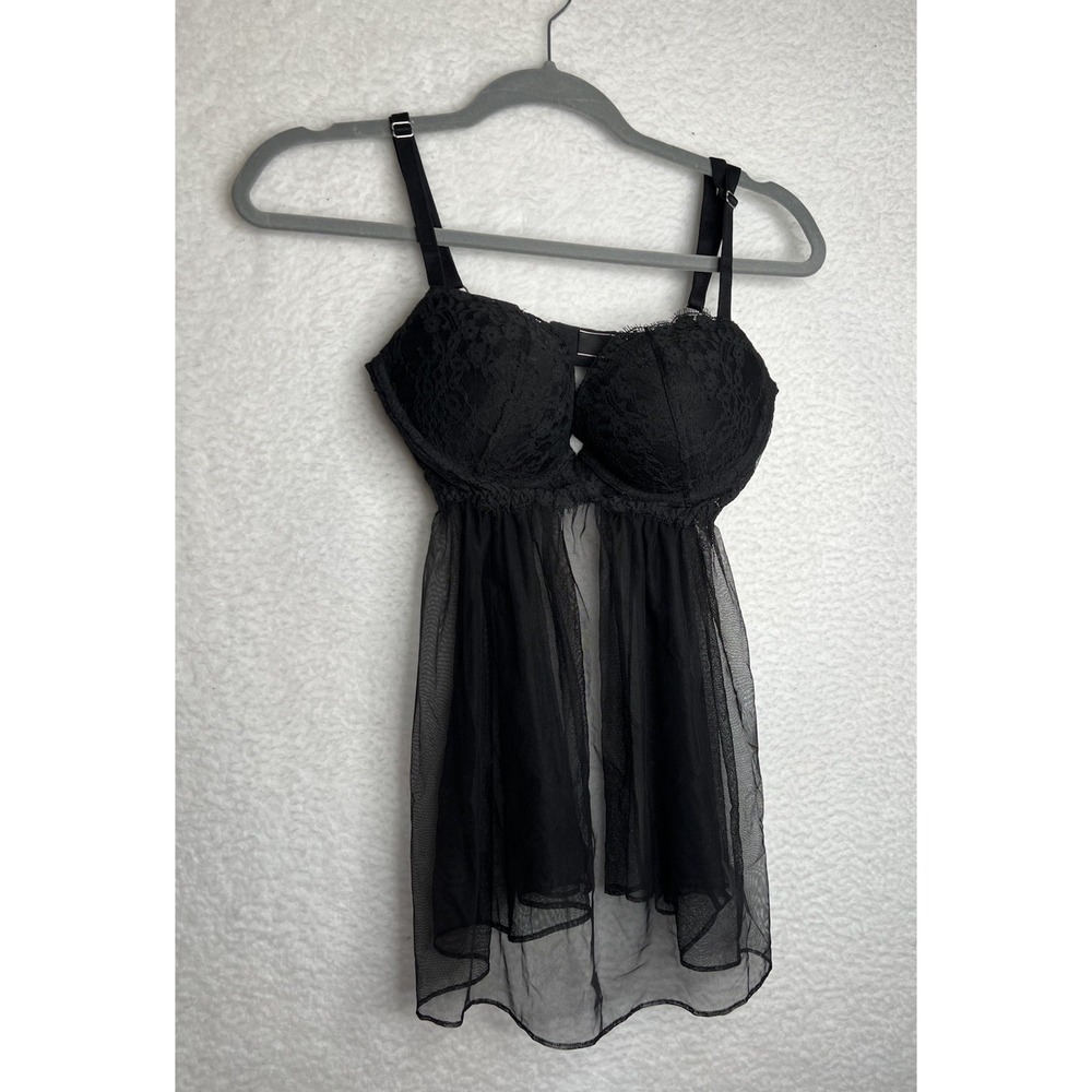 Victoria‎ Secret Push Up Babydoll Black Lingerie Sz 36C Nightie Sexy Sleepwear